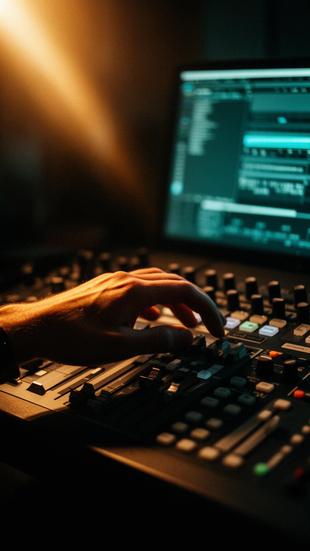 Console de montage vidéo en lumière ambrée